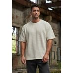oraystore Erkek Bej Waffle Kumaş Oversize Tişört Bisiklet Yaka Modern Rahat Kalıp
