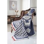 Orbit %100 Pamuk Premium Çok Amaçlı Tv Battaniyesi - 130X170 cm Etnik Desenli Diz Battaniyesi, Yumuşak Doku Piknik Örtüsü ve Dekoratif Yatak Odası Pikesi (650 Gr) - Lacivert - 130 x 170 cm