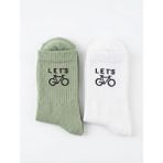 Orbit 3'lü Set Let's Bisiklet Desenli Kolej Spor Çorap - Pamuklu Fitilli Yeşil Beyaz Spor Soket - Unisex - One Size -2 Adet Beyaz 1 Adet Adaçayı - Standart - 00-Beyaz