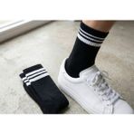 Orbit 3'lü Set Old School Çizgili Kolej Çorap - Unisex Pamuklu Siyah-Beyaz Çizgilli Tenis Spor Soket - Standart