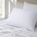 Orbit Beyaz Pamuk Saten Çizgili Yastık Kılıfı 50X70 cm 83 Tel 1 cm Şeritli Otel Tipi Yumuşak Nefes Alan Pamuklu Saten Yastık Kılıfı 2'li Set - 50 x 70 cm