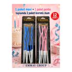 Orca Süs Kıvrımlı MAVİ & PEMBE Pasta Mumu 2 Paket (Toplam 12 Adet) – 15 cm Şık Doğum Günü Mumları, Spiral Mum