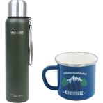 Orcamp Çelik Termos 1 Lt Yeşil OUT-5050+EMAYE Adventure 330 ml Kupa OUT-1900 Mavi ORC-068-B-M1