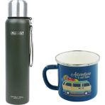 Orcamp Çelik Termos 1 Lt Yeşil OUT-5050+EMAYE Karavan 330 ml Kupa OUT-1900 Mavi ORC-068-B-M3