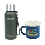 Orcamp OUT-5000 0.50 lt Yeşil Çelik Termos+OUT-1900 Emaye Karavan Mavi 330 ml Kupa