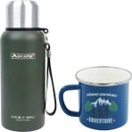 Orcamp OUT-5000 0.50 lt Yeşil Çelik Termos+OUT-1900 Emaye Mavi Adventure 330 ml Kupa