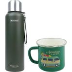 Orcamp OUT-5100 1.5 lt Yeşil Çelik Termos+OUT-1900 Emaye Karavan Yeşil 330 ml Kupa