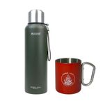 Orcamp OUT-5100 1500 ml Çelik Termos + OUT-1850 Kırmızı Çelik Bardak