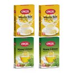 Orçel 2 Muzlu Süt + 2 Nane Limon (Mentöllü) Aromalı İçecek Tozu Oralet Çay 4X200gr.