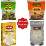 Orçel Karadut 300gr +Portakal 300gr.+ Kivi 300gr + Muzlu Süt 200gr Aromalı Içecek Tozu Oralet Çay Set - 1,1 kg