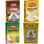 Orçel Salep 200 gr+Nane Limon 200 gr +Muzlu Süt 200 gr +Ihlamur 30 gr Oralet Toz İçecek Çay Set - 1 Adet