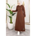Orchid Style Arma Detaylı Kapşonlu Spor Elbise - Kahverengi - 44