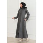 Orchid Style kapüşonu Kürklü Kaşe Kaban - Zümrüt Yeşili - 50