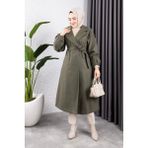 Orchid Style kruvaze Yakalı Kaşe Kaban - Zümrüt Yeşili - 3