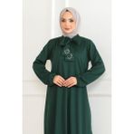 Orchid Style Taş Detaylı Tesettür Elbise - Zümrüt Yeşili - 52