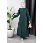 Orchid Style Yakası Kürklü Kaşe Kaban - Zümrüt Yeşili - 40