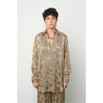Orfeo Negro Kadın Flora Haki Soyut Desenli Saten Görünümlü Oversize Gömlek