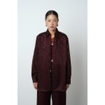 Orfeonegro Kadın Bordo Desenli Parlak Kumaş Oversize Kesim Gömlek - Ekru