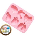 Organ Silikon Kalıp, Organ Şekilli Kalıplar - Beyin Kalp Karaciğer Bağırsak Akciğer Mide Şeker Kalıbı - 6-Cavity Simülasyon İnsan Organları Fondan Çikolatalı Kek Şeker Bisküvi Buz Kalıp Mutfak Pişirme