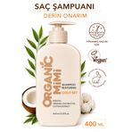 ORGANİC MİMİ Yıpranmış Kuru Saçlar İçin Şampuan, Saç Onarıcı Doğal Şampuan Coconut & Keratin, 400 ml