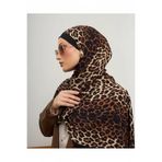 Organic Scarfs Touch Seri Jaguar Leopar Desenli Vual İpek Kadın Şal, 70x180 cm, Siyah