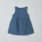 Organicera Organik Muslin Kolsuz Bebek Elbise, Indigo - Bebe Mavisi - 1,5 - 2 Yaş
