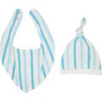 Organickid Blue Star Bebek Mavi Çizgili Şapka Önlük 2'li Set - Standart