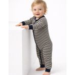 Organickid Cranberry Erkek Bebek Lacivert Çizgili Fermuarlı Tulum - 3 - 6 Ay