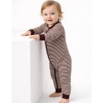 Organickid Cranberry Kız Bebek Bordo Çizgili Fermuarlı Tulum - 0 - 3 Ay