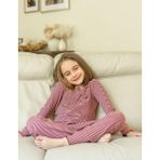 Organickid Cranberry Kız Çocuk Bordo Çizgili Pijama Takımı - 9 - 10 Yaş