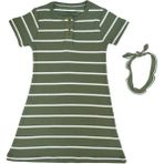 Organickid Mini Me Kız Çocuk Haki Ekru Çizgili Elbise - Yeşil - 13 - 14 Yaş