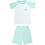 Organickid Summer Kız Çocuk Mavi Çizgili Kısa Kollu T-Shirt ve Şort Takım - 7 - 8 Yaş