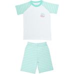 Organickid Summer Kız Çocuk Mavi Çizgili Kısa Kollu T-Shirt ve Şort Takım - 9 - 10 Yaş