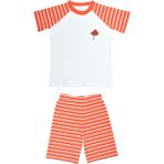 Organickid Summer Kız Çocuk Turuncu Çizgili Kısa Kollu T-Shirt ve Şort Takım - 9 - 10 Yaş