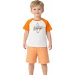 Organickid Surfer Erkek Çocuk Turuncu Çizgili Kısa Kollu T-Shirt ve Şort Takım - 5 - 6 Yaş - Açık Turuncu - Tarçın