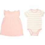 Organickid Teatime Kız Bebek Kısa Kol Elbise Body Set - Pembe