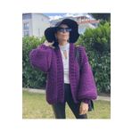 ORGANICMIRA Kalın Oversize Örgü Kadın Ceket Chunky Cardigan Mor Hırka TYC00363956498