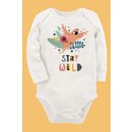 Organik Baskılı Pamuklu Unisex Bebek Body Uzune228 1844-LMNN, Yeni Doğan