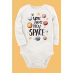 Organik Baskılı Pamuklu Unisex Bebek Body Uzunkol e51 1736-LMNN, Yeni Doğan