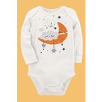 Organik Baskılı Pamuklu Unisex Bebek Body Uzunkole3 1756-LMNN, 3 Ay