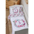 Organik Bebek Nevresim Takımı (100X150) - Harf Serisi - Pembe Çiçekli - Ş Harfi