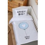 Organik Bebek Nevresim Takımı (100x150) - Pure Baby Serisi - Mavi Kalpli Balon