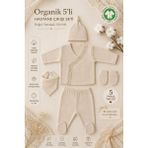 Organik Dantel Işlemeli 5’li Hastane Çıkışı Seti – Bej %100 Pamuk Premium Yenidoğan - 0 - 3 Ay