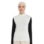 Organik Kolsuz Balıkçı Yaka Likralı Kadın Sıfır Kol Body, Ekru, L-XL