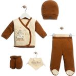 Organik Kumaş 5 Parça Hastane Çıkışı Set - Kahverengi - Yenidoğan