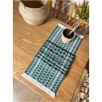 Organik Pamuk Dantel Runner Kilimli Desen 150X35 - Yeşil - Ekru - 35 x 150 cm