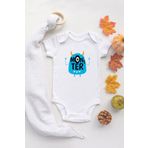 Organik%100 Pamuk Kısa Kollu Beyaz Little Monster Bebek Body Bebek Badi Çıtçıtlı Zıbın, 6 Ay