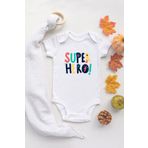 Organik%100 Pamuk Kısa Kollu Beyaz Süper Kahraman Hero Bebek Body Bebek Badi Çıtçıtlı Zıbın, 12 Ay