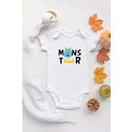 Organik%100 Pamuk Uzun Kollu Beyaz Little Monster 2 Bebek Body Bebek Badi Çıtçıtlı Zıbın, 12 Ay