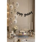 Organizasyon Pazarı Siyah Happy Birthday Kaligrafi Banner | Beyaz Şeffaf Balon | Siyah Kurdele | Konsept Şık Minimal Doğum Günü Dekoru